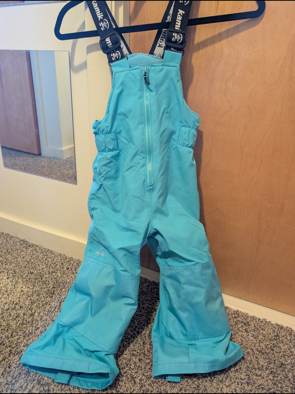 Kamik Kids Aqua Blue Snow Overalls/Bib with Black Branded Straps